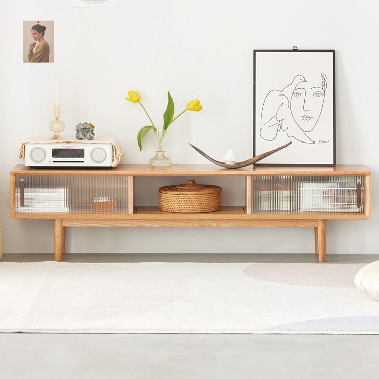 ガラス引き戸付きオーク材のテレビ 台