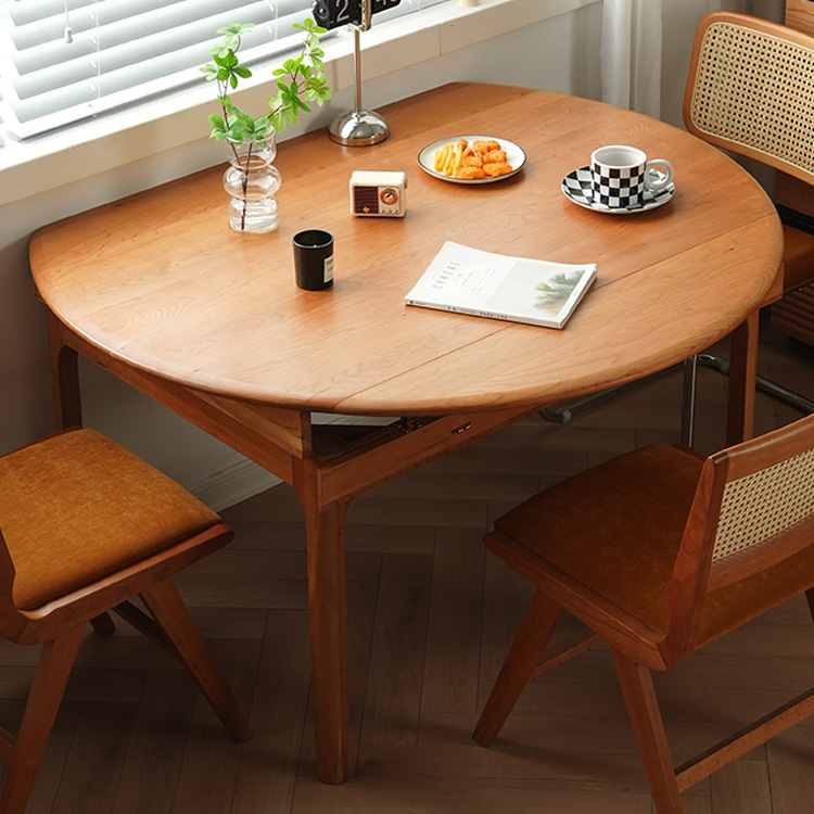 折りたたみ丸ダイニングテーブル 無垢材 両側展開 バタフライ円卓