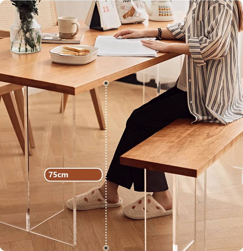 無垢材ダイニングテーブル チェリー材 アクリル脚 幅1.4m 1.6m