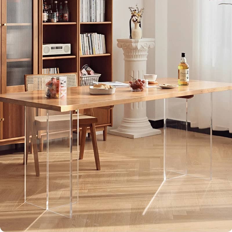 無垢材ダイニングテーブル チェリー材 アクリル脚 幅1.4m 1.6m 1.8m