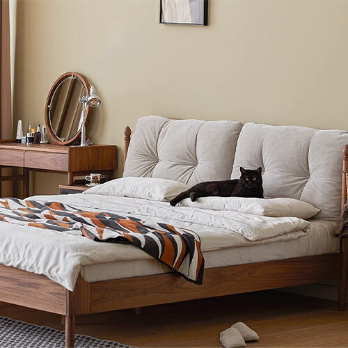 ベッド ベッドフレーム ラタン 天然木フレーム 木製 ウォールナット材 