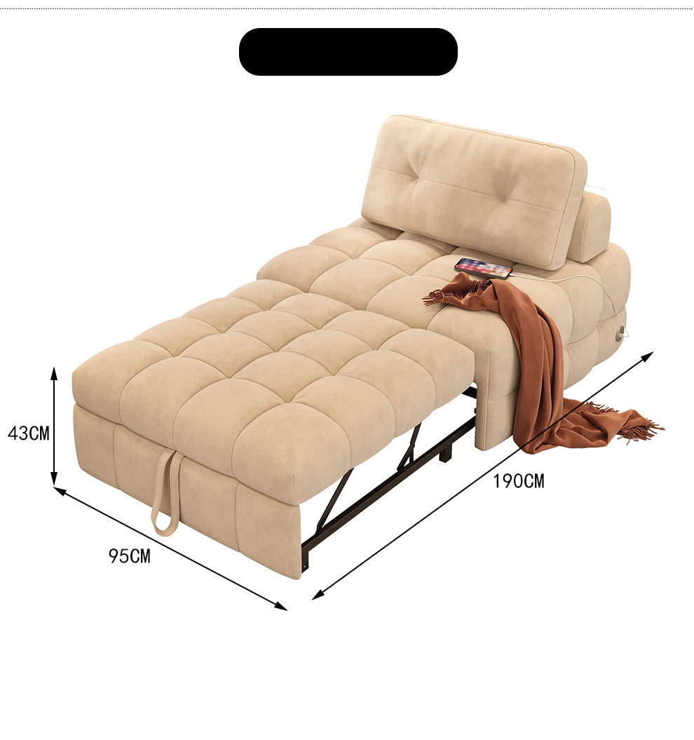 ベージュ　布製 2人掛けソファ　ソファベッド 幅95～155]ソファーベッド クリーム 2人掛け コットン 北欧